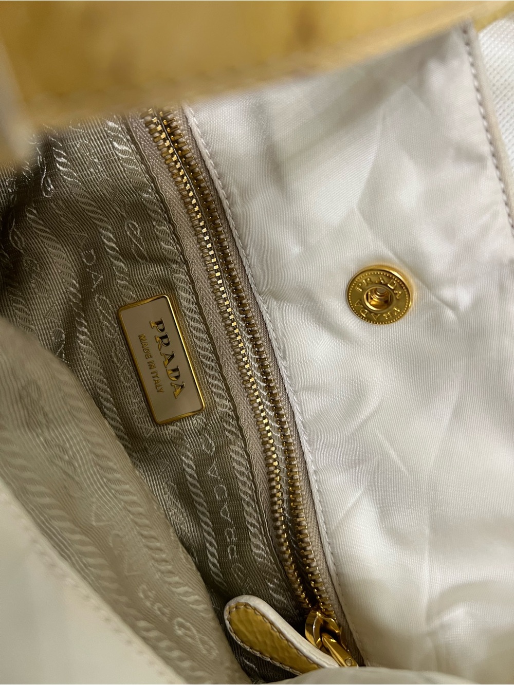 Prada Cream Quilted Tote with Yellow Trim and Gold Hardware - Picture 6 of 8